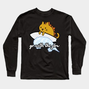 Catzilla surfer surf lover go with the flow Long Sleeve T-Shirt